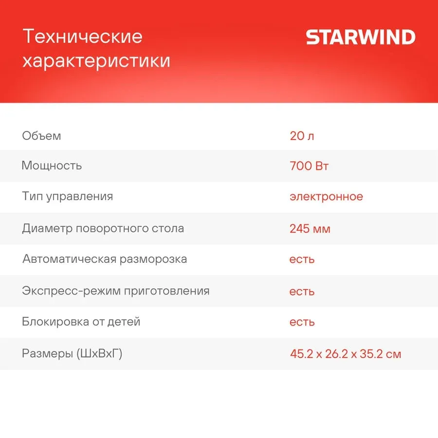 Микроволновая Печь Starwind SMW5320 20л. 700Вт серый/серебристый, 20 л - фото 8