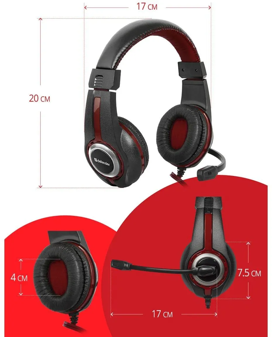 Наушники с микрофоном Defender Warhead G-185 черный/красный 2м накладные оголовье 64106 - фото 2