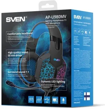 Наушники с микрофоном Sven AP-U980MV черный/синий 2.2м мониторные оголовье SV-015633 - фото 3
