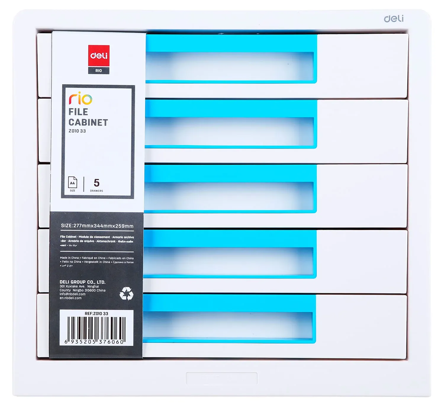 Бокс для документов Deli EZ01033 Rio 5 выдвижных ящиков 277х344х259мм белый/голубой пластик - фото 3