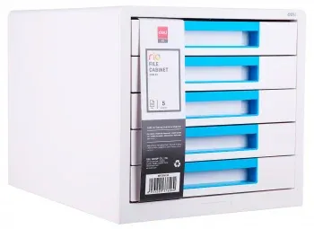Бокс для документов Deli EZ01033 Rio 5 выдвижных ящиков 277х344х259мм белый/голубой пластик - фото 8