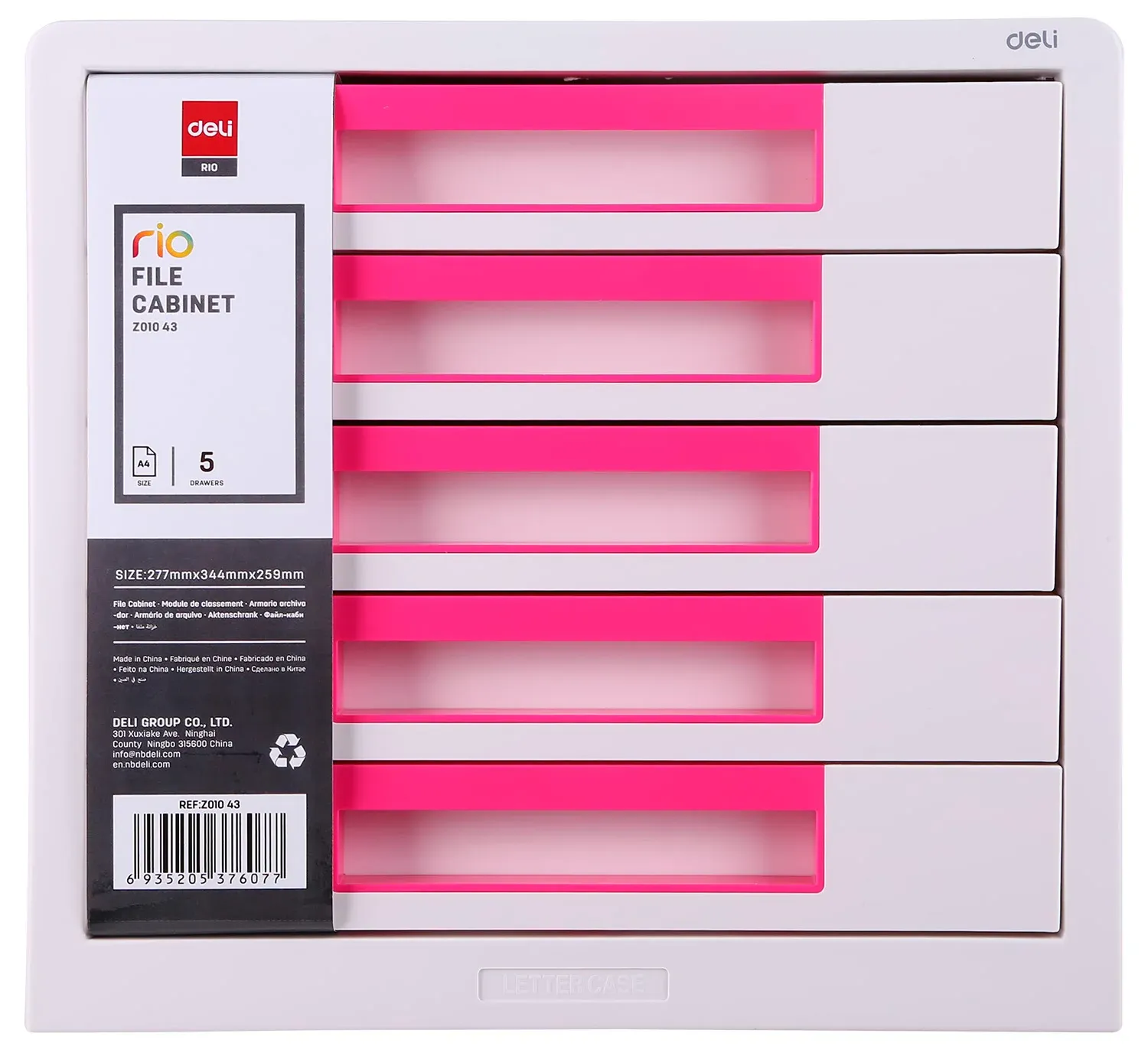 Бокс для документов Deli EZ01043 Rio 5 выдвижных ящиков 277х344х259мм белый/малиновый пластик - фото 4