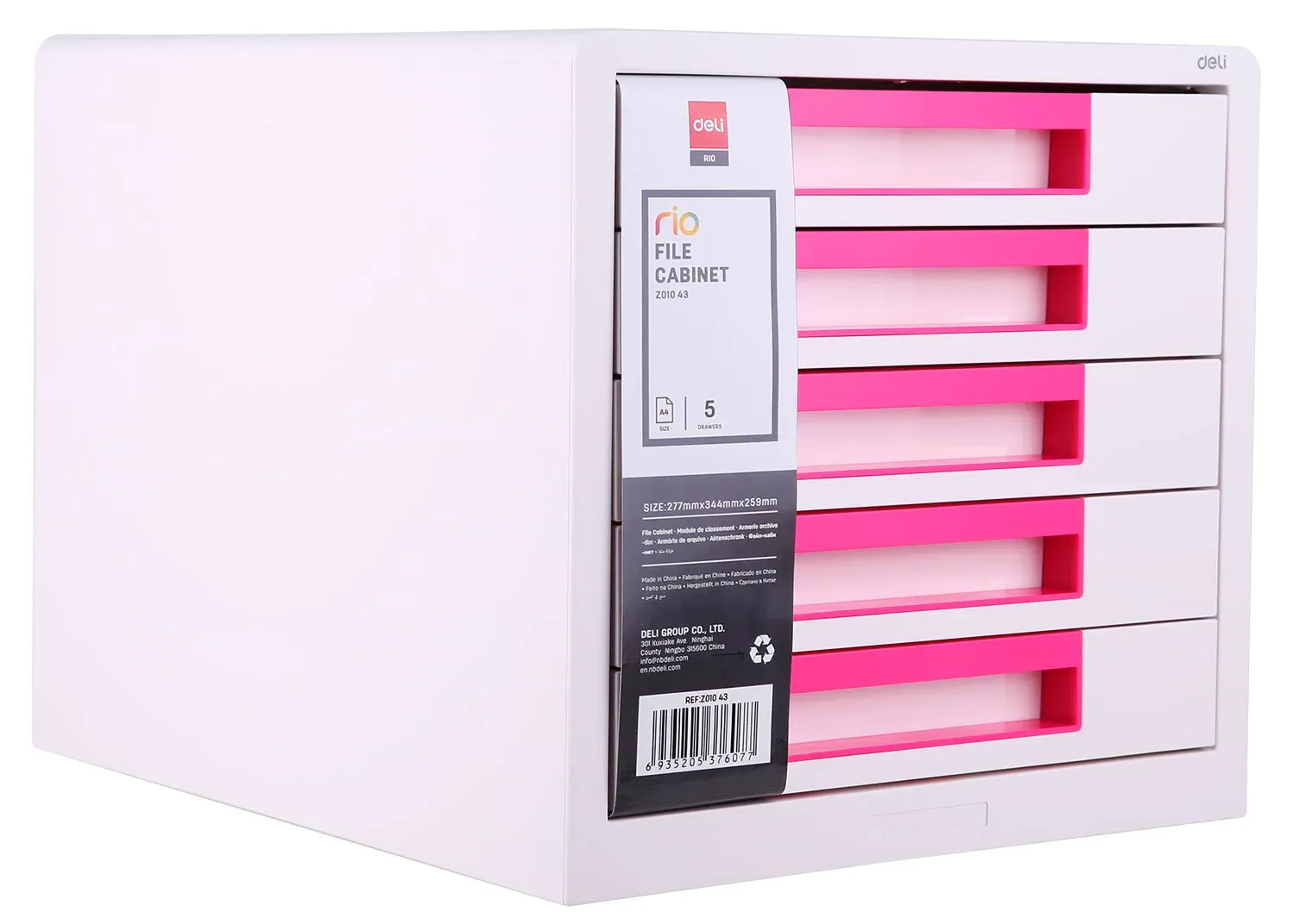 Бокс для документов Deli EZ01043 Rio 5 выдвижных ящиков 277х344х259мм белый/малиновый пластик - фото 5