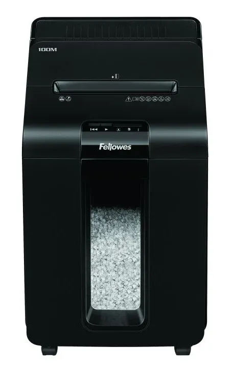 Шредер Fellowes AutoMax 100M с автоподачей секр.P-4 фрагменты 100лист. 23лтр. скрепки скобы пл.карты - фото 1
