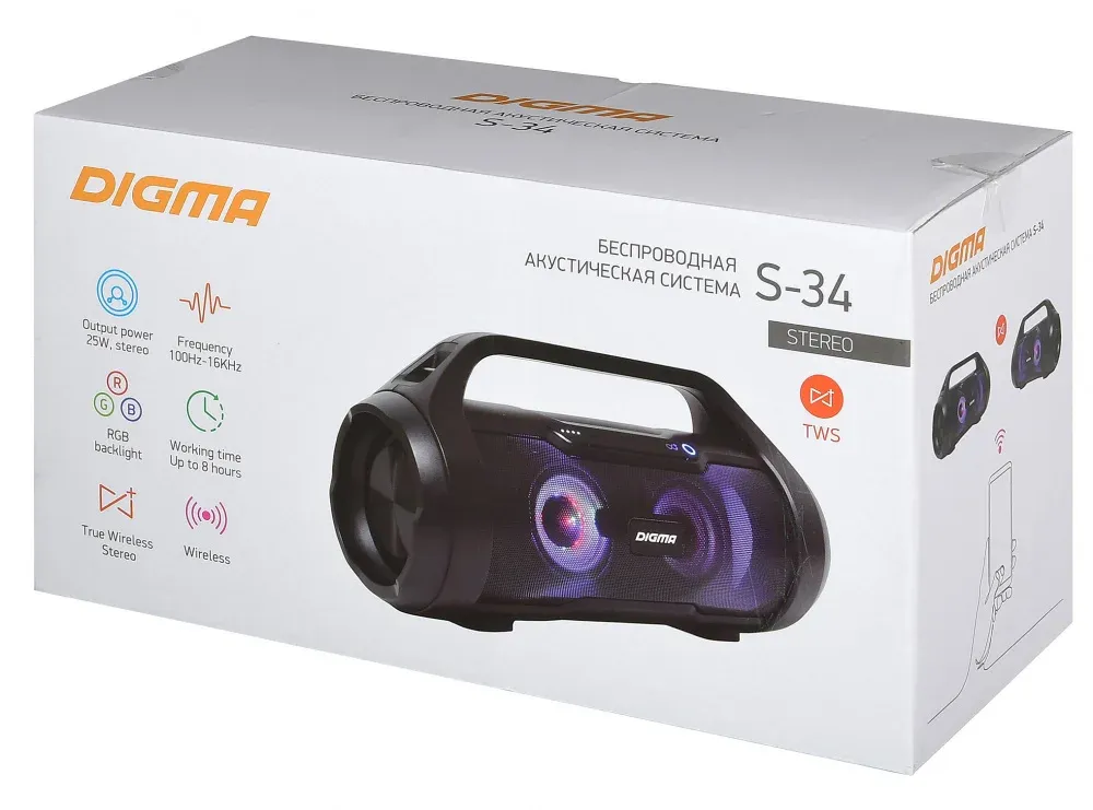 Колонка порт. Digma S-34 черный 25W 1.0 BT/USB 3000mAh SP3425B - фото 2