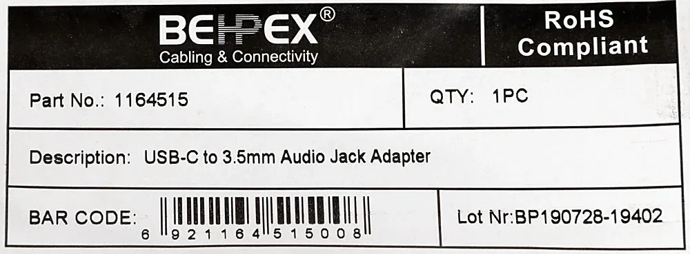 Переходник Jack 3.5 f-USB Type-C m 0.05м белый - фото 2
