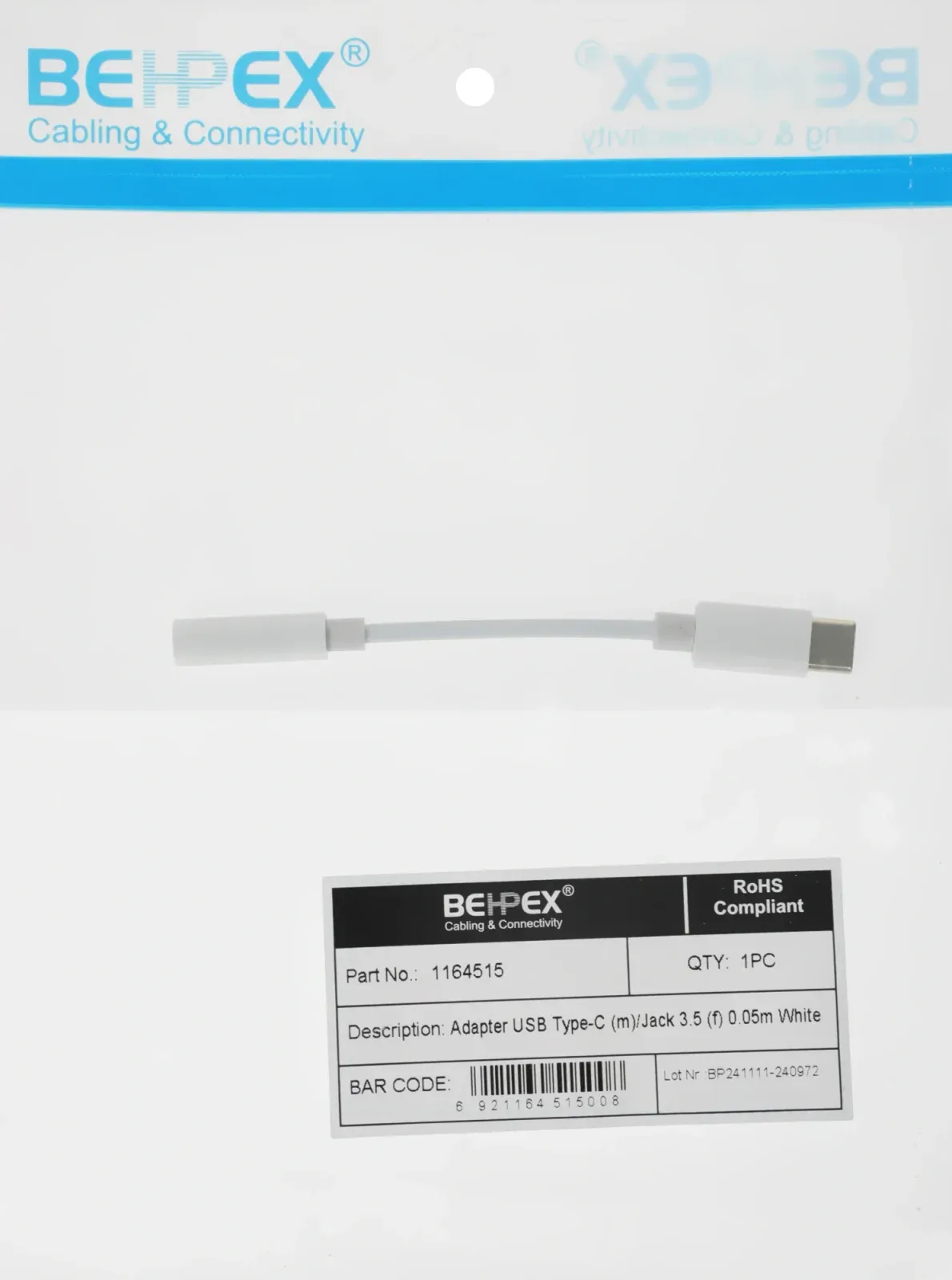 Переходник Jack 3.5 f-USB Type-C m 0.05м белый - фото 4