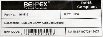 Переходник Jack 3.5 f-USB Type-C m 0.05м белый - фото 7