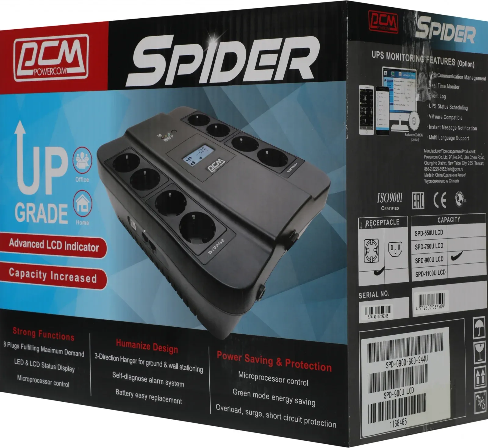 Источник бесперебойного питания Powercom Spider SPD-900U LCD 540Вт 900ВА черный - фото 3