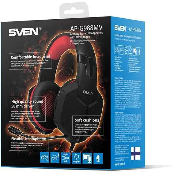 Наушники с микрофоном Sven AP-G988MV черный/красный 2.2м накладные оголовье SV-014797 - фото 3