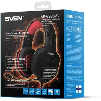 Наушники с микрофоном Sven AP-G988MV черный/красный 2.2м накладные оголовье SV-014797 - фото 7