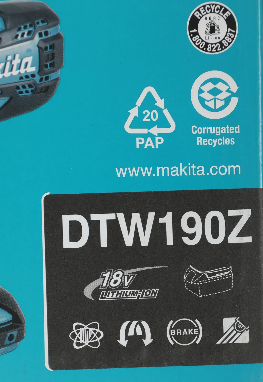 Гайковерт Makita DTW190Z аккум. патрон:квад.1/2 - фото 3
