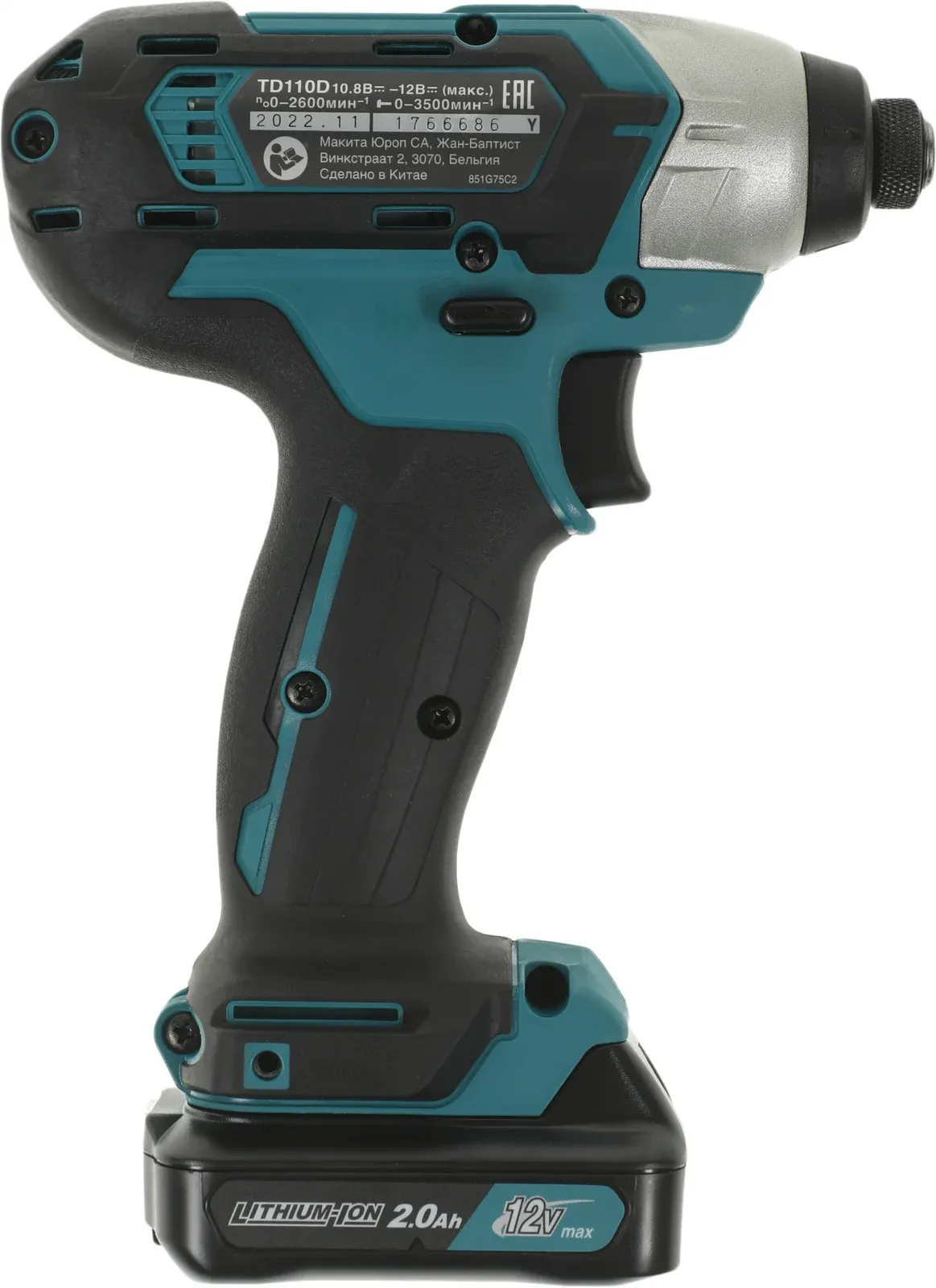 Шуруповерт Makita TD110DWAE аккум. патрон:держатель бит 1/4 кейс в комплекте - фото 7