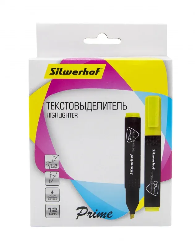 Текстовыделитель Silwerhof Prime 108035-05 скошенный пиш. наконечник 1-4мм желтый коробка - фото 1