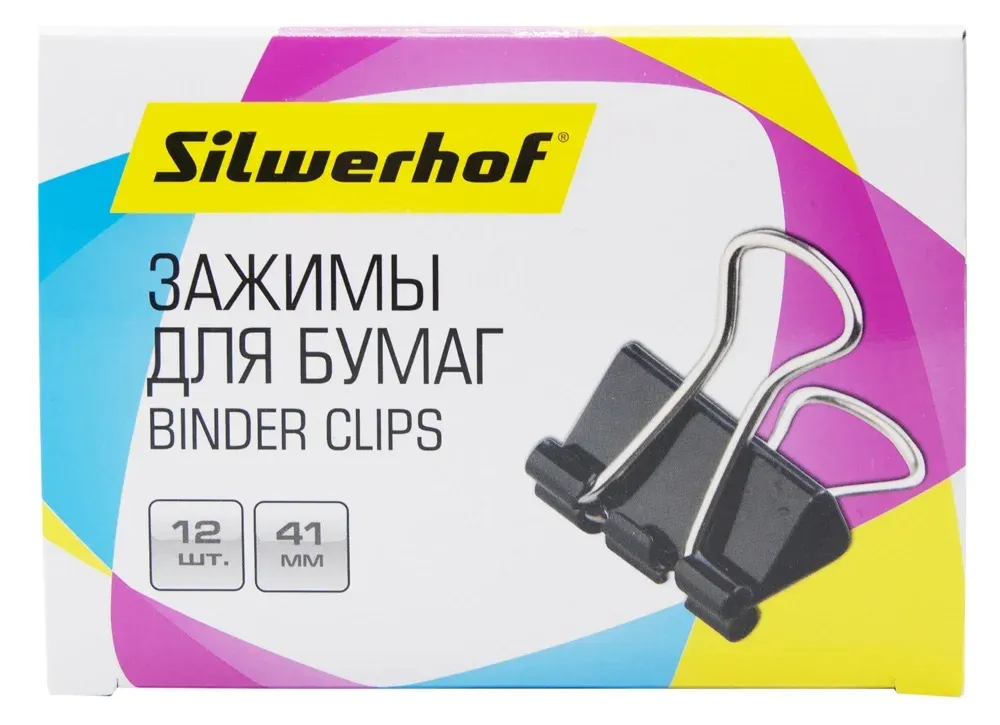 Зажимы Silwerhof 510017 сталь 41мм черный упак.:12шт картонная коробка - фото 1