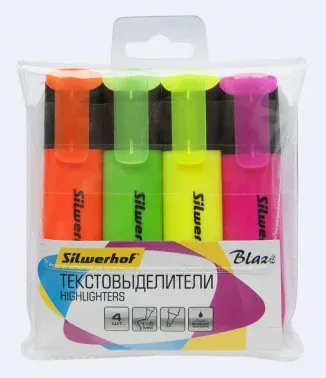 Набор текстовыделителей Silwerhof Blaze 108036-00 скошенный пиш. наконечник 1-5мм 4цв. пакет с европодвесом - фото 8