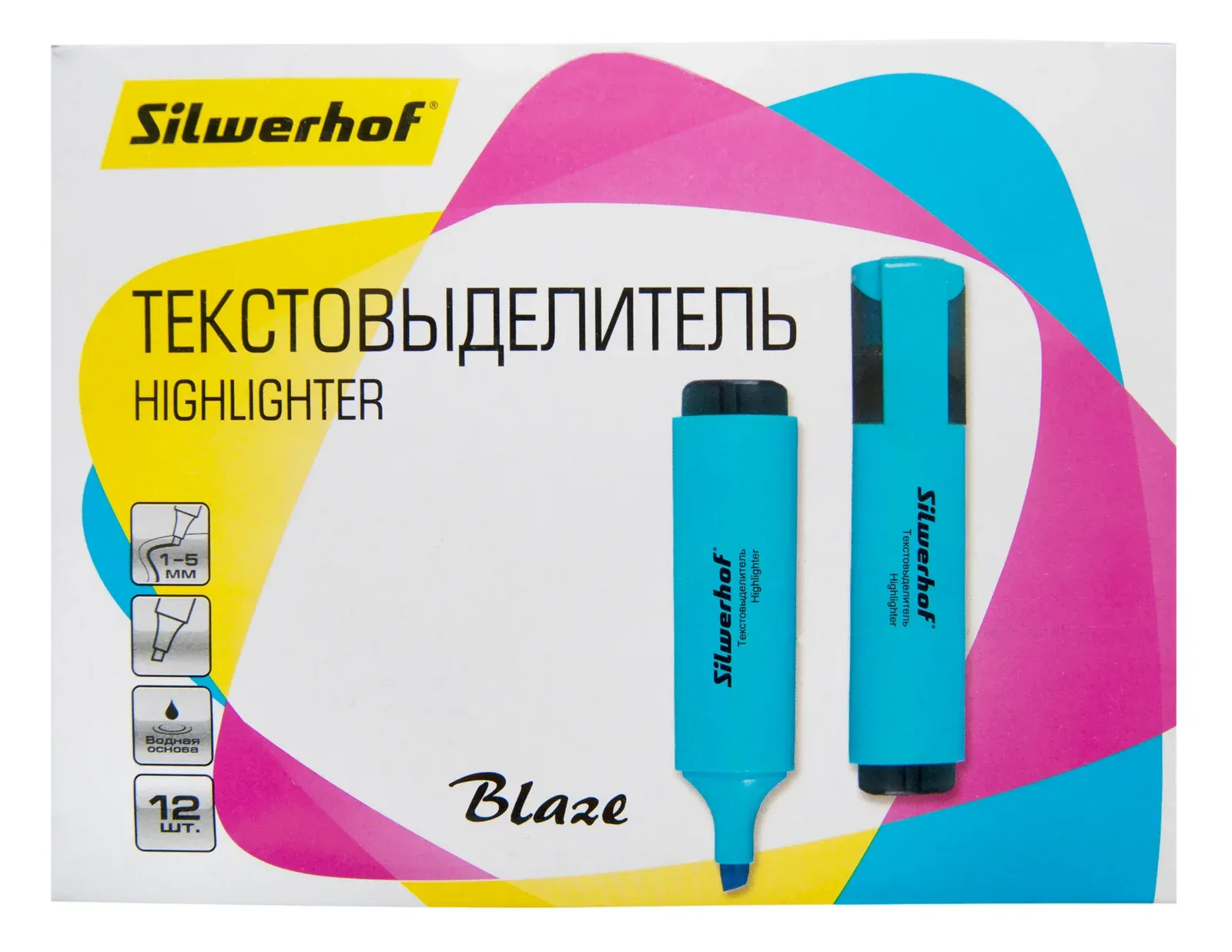 Текстовыделитель Silwerhof Blaze 108036-07 скошенный пиш. наконечник 1-5мм голубой картон - фото 2