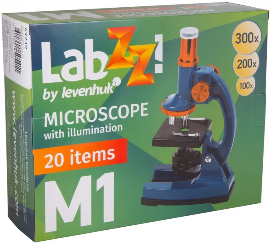 Микроскоп Levenhuk LabZZ M1 монокуляр 100-300x на 3 объектива зеленый/оранжевый - фото 6
