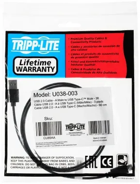 Кабель Tripplite U038-003 USB m-USB Type-C m 0.9м черный - фото 6