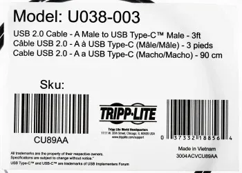 Кабель Tripplite U038-003 USB m-USB Type-C m 0.9м черный - фото 7