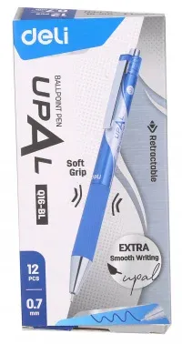 Ручка шариков. автоматическая Deli Upal EQ16-BL синий мет. d=0.7мм син. черн. резин. манжета - фото 5