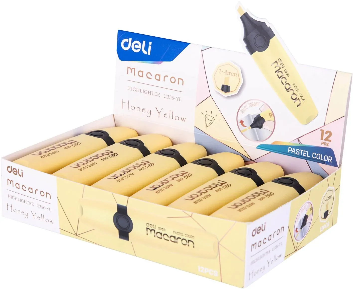 Текстовыделитель Deli EU356-YL Macaron скошенный пиш. наконечник 1-5мм желтый пастельный - фото 5