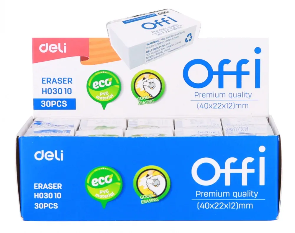 Ластик Deli EH03010 Offi 40x22x12мм ПВХ белый индивидуальная картонная упаковка - фото 3