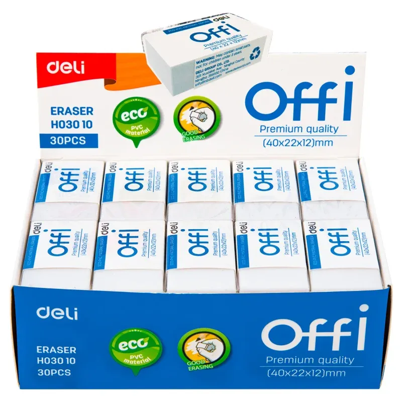 Ластик Deli EH03010 Offi 40x22x12мм ПВХ белый индивидуальная картонная упаковка - фото 7