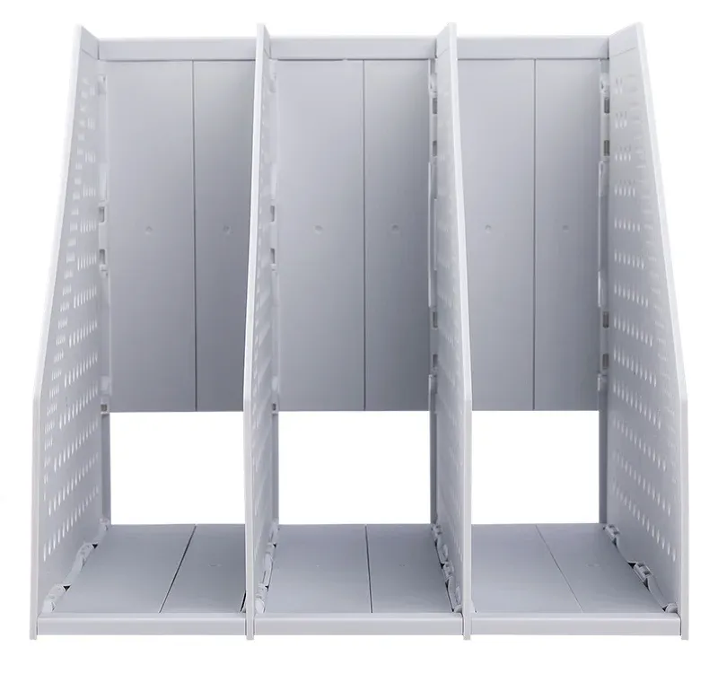 Лоток вертикальный Deli 78995LT-GREY 3отд. складной для бумаг A4 250х256х243мм серый пластик - фото 2
