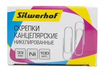 Скрепки Silwerhof никель 33мм упак.:100шт картонная коробка - фото 7