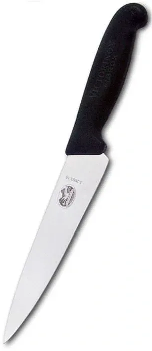 Нож кухонный Victorinox Fibrox 5.2003.15 стальной разделочный лезв.150мм прямая заточка черный блистер - фото 1
