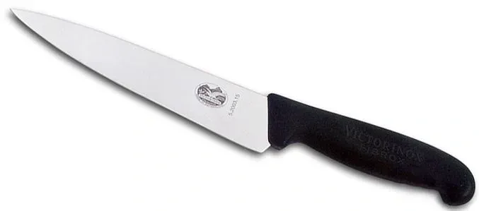 Нож кухонный Victorinox Fibrox 5.2003.15 стальной разделочный лезв.150мм прямая заточка черный блистер - фото 2