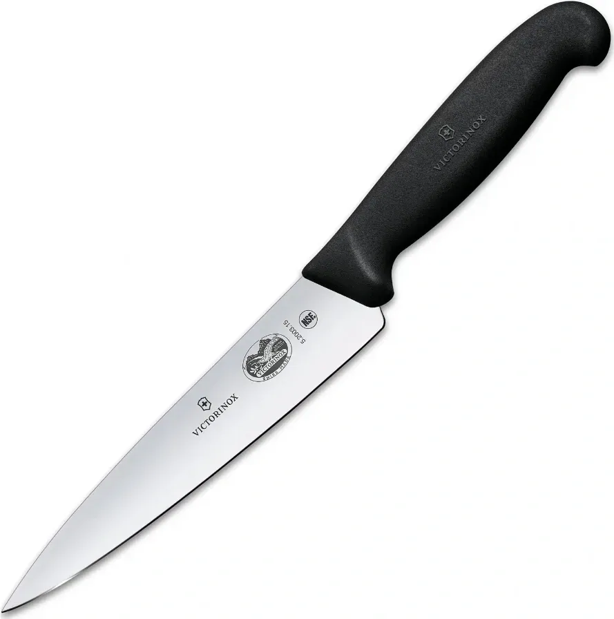 Нож кухонный Victorinox Fibrox 5.2003.15 стальной разделочный лезв.150мм прямая заточка черный блистер - фото 3