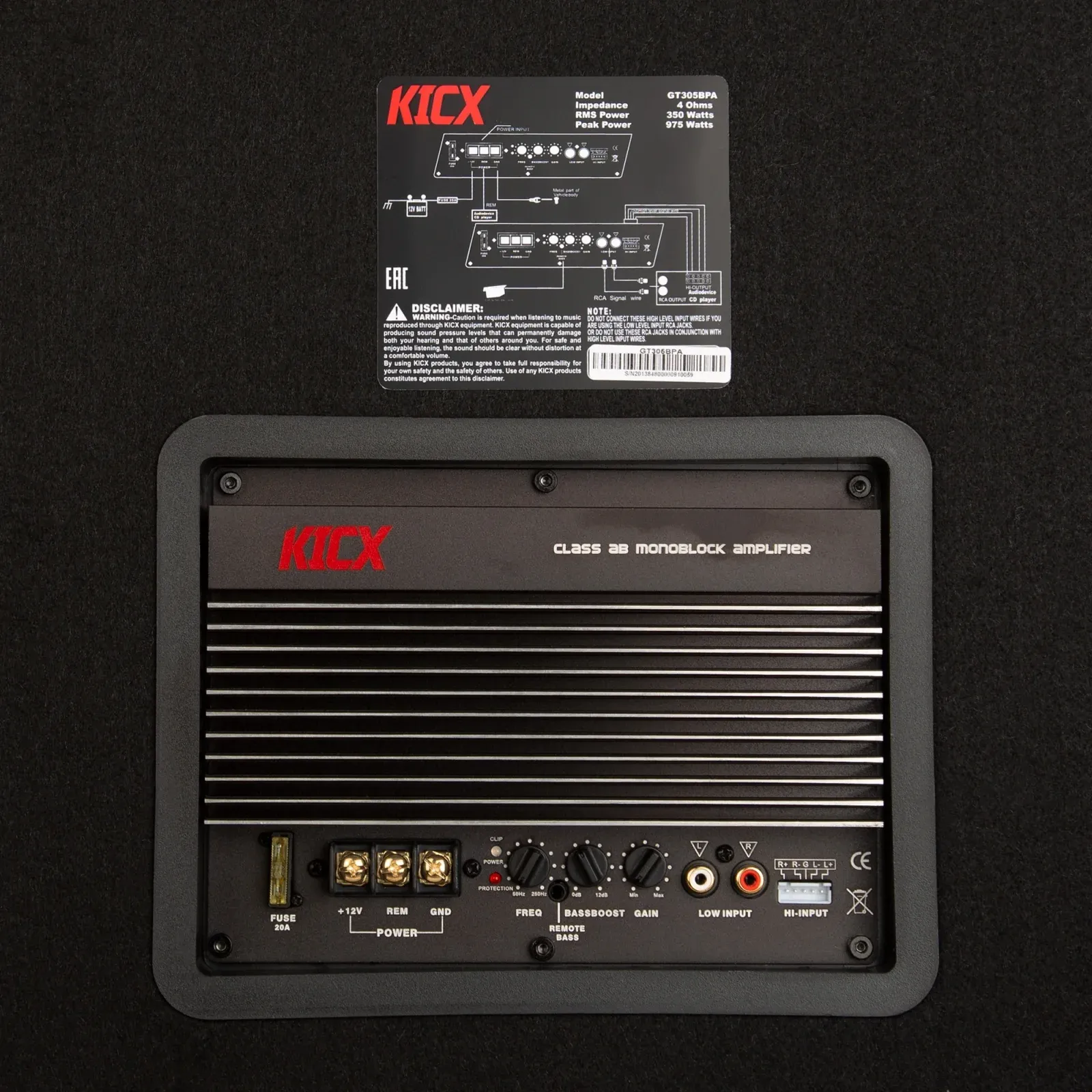 Сабвуфер автомобильный Kicx GT305BPA 350Вт активный 30см/12 - фото 8