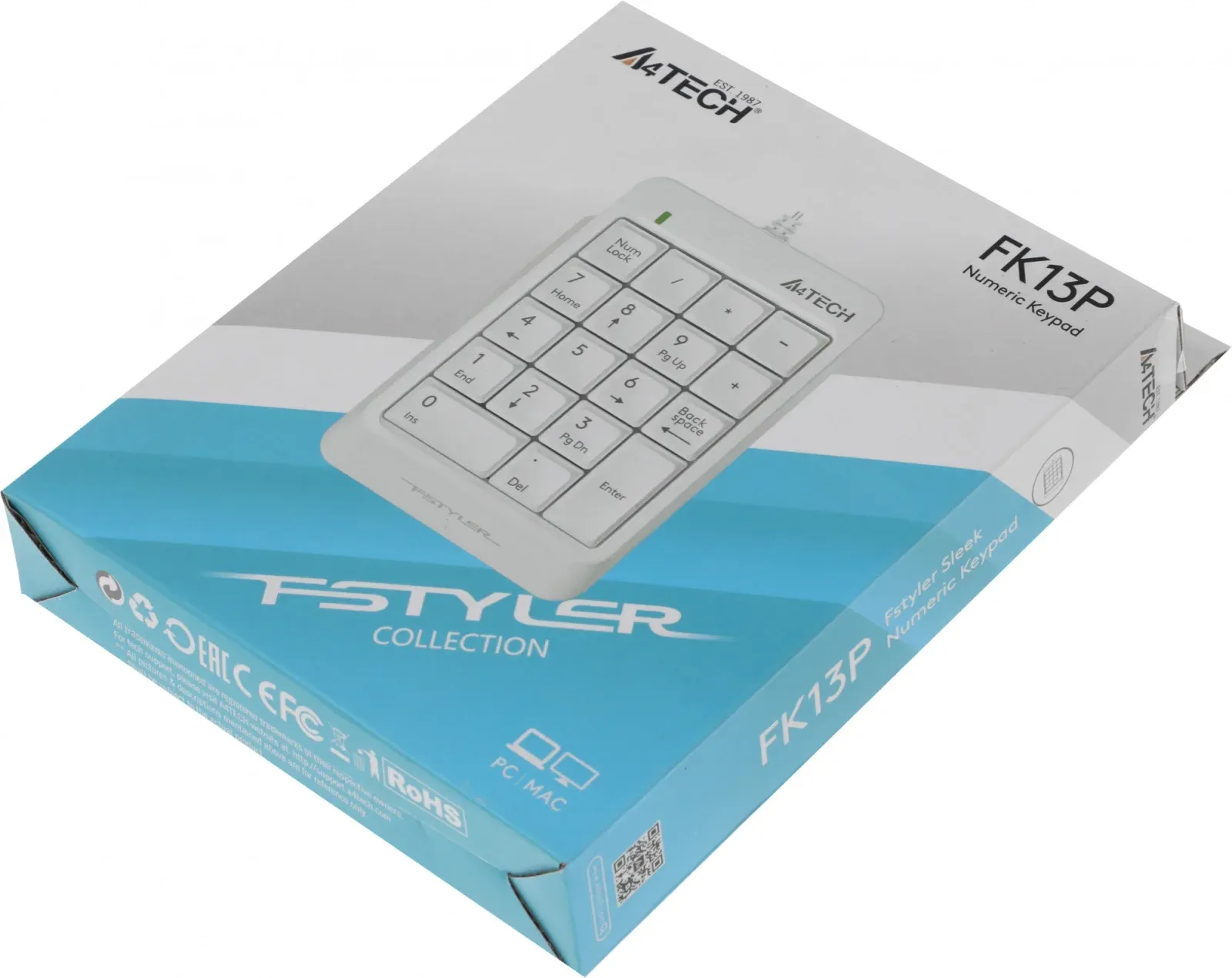 Числовой блок A4Tech FK13P белый USB slim для ноутбука FK13P WHITE кабель 1.5м - фото 6