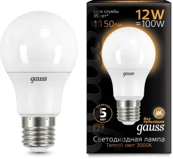 Лампа светодиодная Gauss A60 12Вт цок.:E27 груша 220B св.свеч.бел.теп. A60 упак.:1шт 102502112 - фото 7
