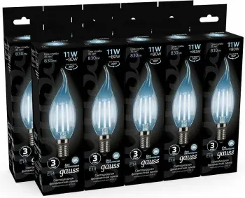 Лампа филам. Gauss Filament 11Вт цок.:E14 свеча 220B св.свеч.бел.нейт. CF35 упак.:1шт 104801211 - фото 6