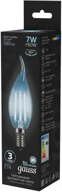 Лампа филам. Gauss Filament 7Вт цок.:E14 свеча 220B св.свеч.бел.нейт. CF35 упак.:1шт 104801207 - фото 8