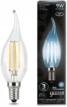 Лампа светодиодная Gauss Filament 9Вт цок.:E14 свеча 220B св.свеч.бел.нейт. CF35 упак.:1шт 104801209 - фото 7