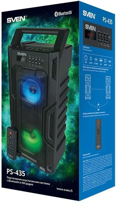 Колонка порт. Sven PS-435 черный 20W 2.0 BT/3.5Jack/USB 10м 2000mAh SV-019075 - фото 4