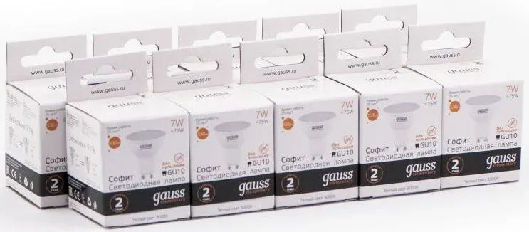 Лампа светодиодная Gauss Elementary MR16 7Вт цок.:GU10 спот 220B св.свеч.бел.теп. упак.:10шт 13617 - фото 2