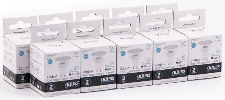 Лампа светодиодная Gauss Elementary MR16 7Вт цок.:GU10 спот 220B св.свеч.бел.нейт. MR16 упак.:10шт 13627 - фото 2
