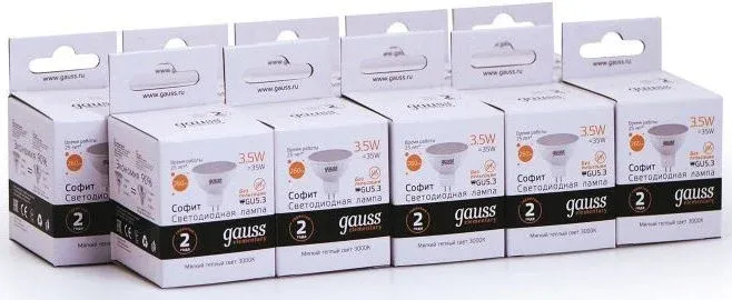 Лампа светодиодная Gauss Elementary MR16 3.5Вт цок.:GU5.3 спот 220B св.свеч.бел.теп. упак.:10шт 13514 - фото 2