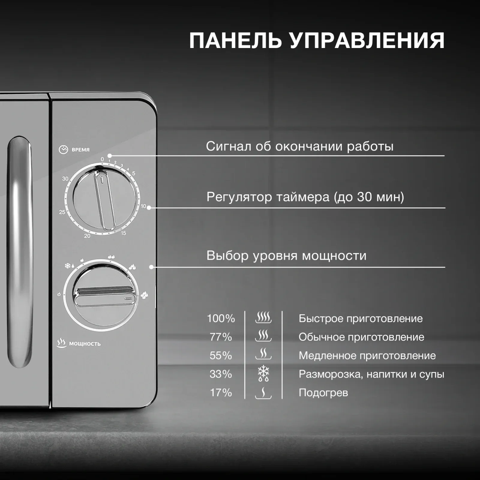 Микроволновая Печь Hyundai HYM-M2007 20л. 700Вт черный/хром, 20 л - фото 5