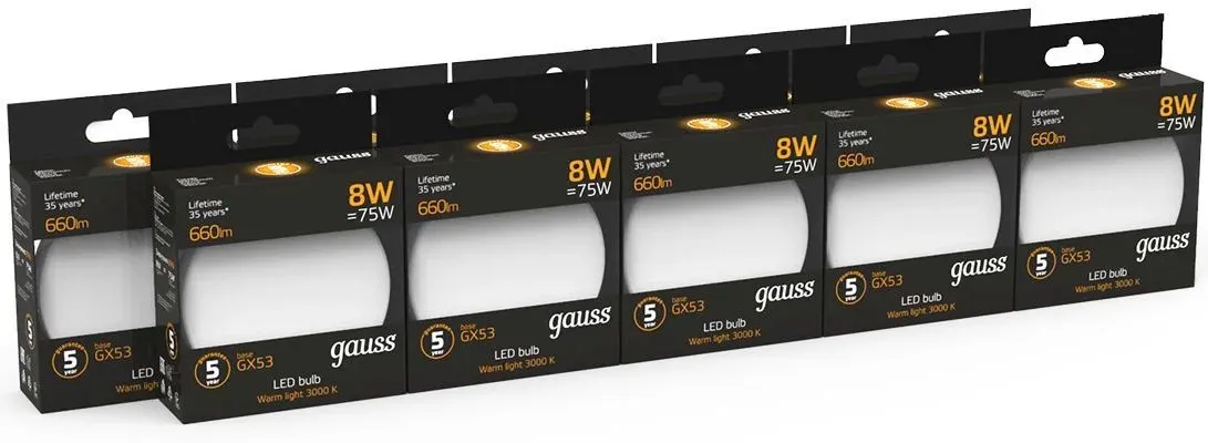 Лампа светодиодная Gauss GX53 8Вт цок.:GX53 таблетка 220B св.свеч.бел.теп. упак.:1шт 108408108-D - фото 3