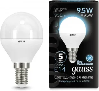 Лампа светодиодная Gauss 9.5Вт цок.:E14 шар 220B св.свеч.бел.нейт. упак.:10шт 105101210 - фото 8