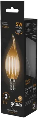 Лампа филам. Gauss Filament 5Вт цок.:E14 свеча 220B св.свеч.бел.теп. упак.:10шт 104801105 - фото 8