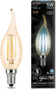Лампа филам. Gauss Filament 5Вт цок.:E14 свеча 220B св.свеч.бел.нейт. упак.:1шт 104801805 - фото 7