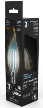 Лампа филам. Gauss Filament 5Вт цок.:E14 свеча 220B св.свеч.бел.нейт. упак.:1шт 104801805 - фото 8