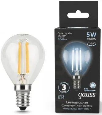 Лампа филам. Gauss Filament 5Вт цок.:E14 свеча 220B св.свеч.бел.нейт. упак.:1шт 105801205 - фото 7